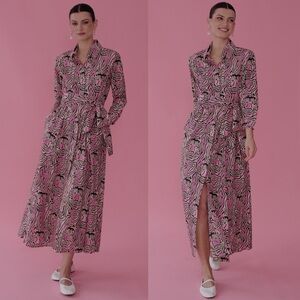 Guadalupe Luciana Tiger Dress Pink Long‎ Sleeve Button Down Maxi